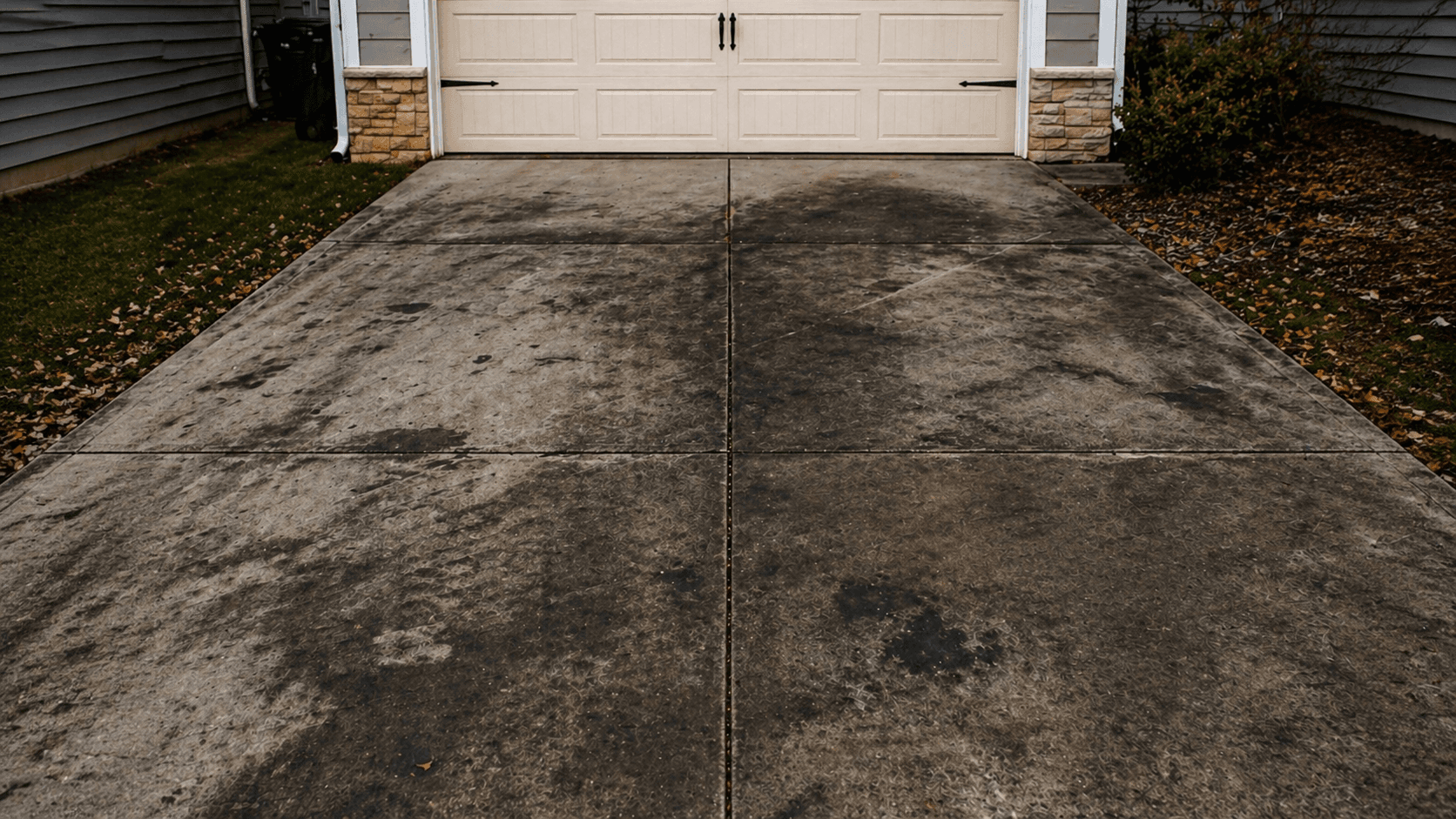 Driveway Pressure Wash before — Stained concrete driveway